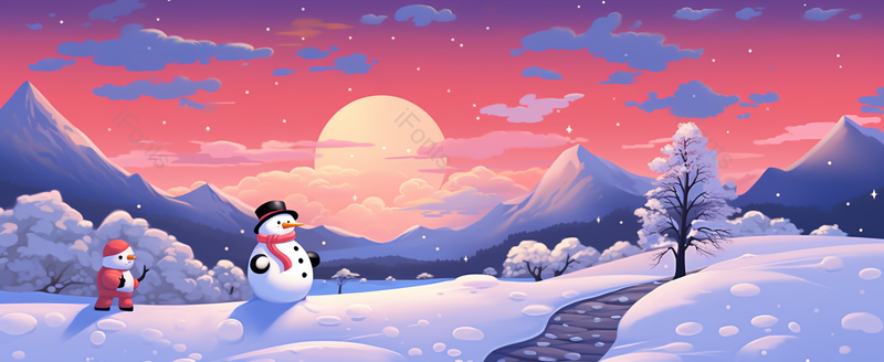 冬天在雪地上男孩和狗狗一起玩耍,插画/手绘图,插画/手绘图库,插画/手绘图下载,插画/手绘